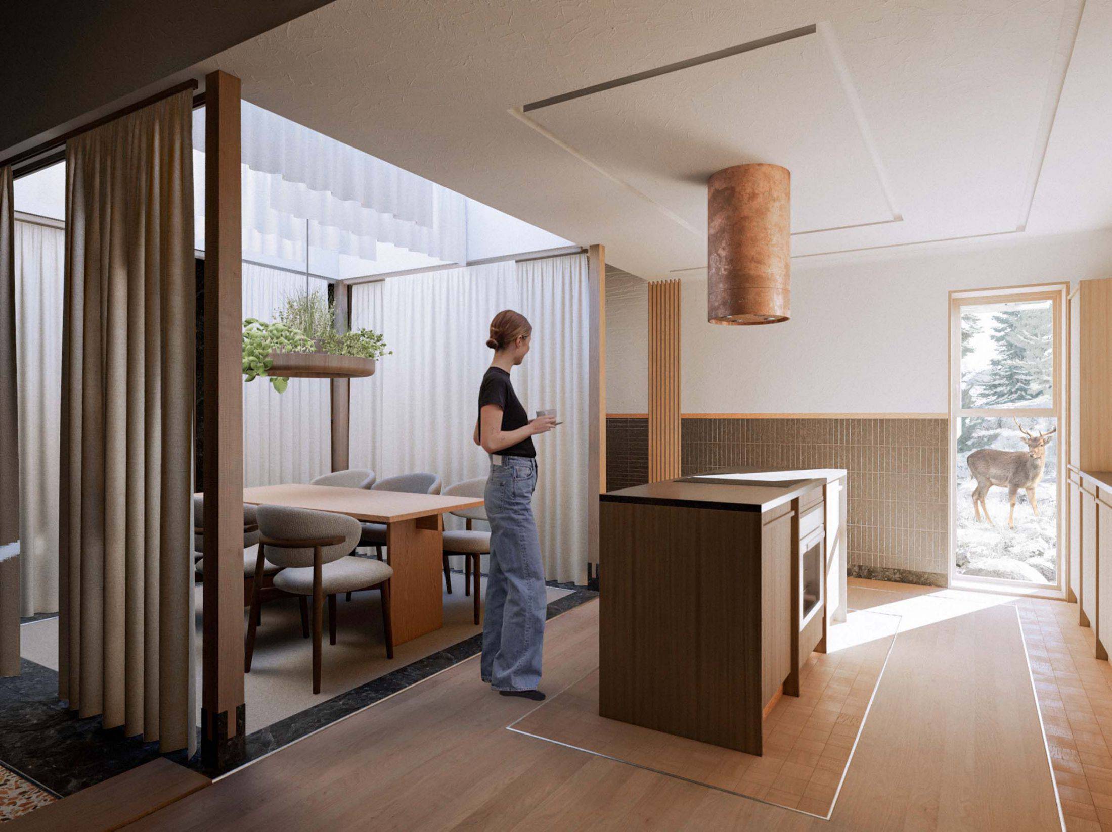 Kitchen - Facing the west enables the users to cook dinner by using the evening sun